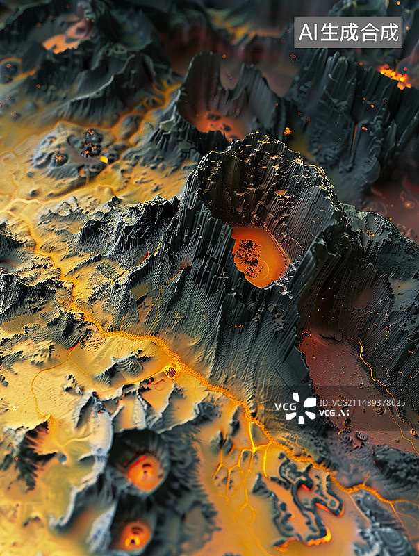 【AI数字艺术】震撼人心的火山熔岩鸟瞰图图片素材