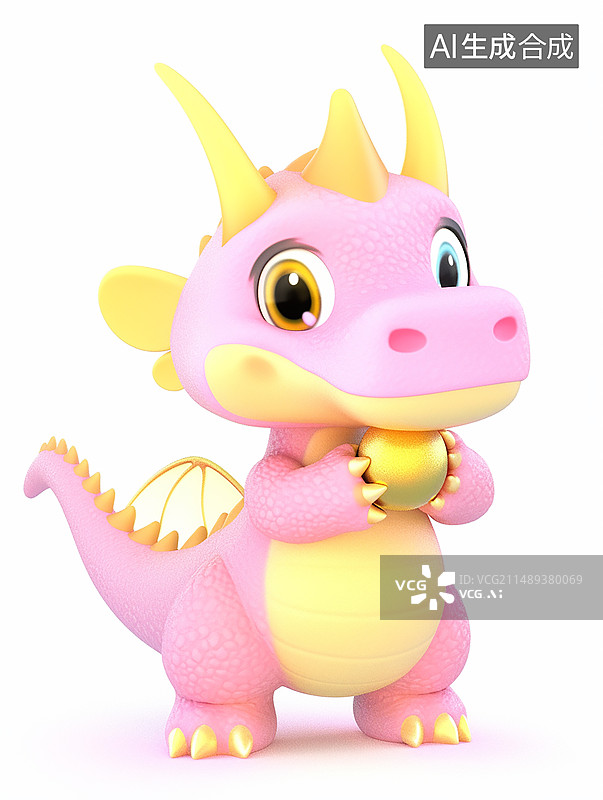 【AI数字艺术】中国龙可爱形象卡通3D泡泡玛特风纯色背景图片素材