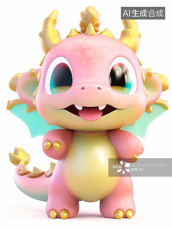 【AI数字艺术】中国龙可爱形象卡通3D泡泡玛特风纯色背景图片素材