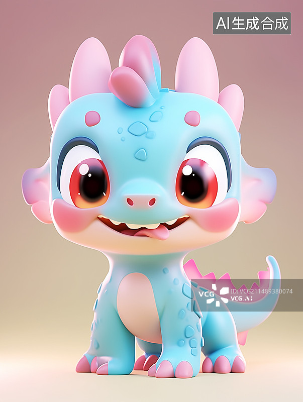 【AI数字艺术】中国龙可爱形象卡通3D泡泡玛特风纯色背景图片素材