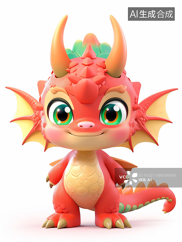 【AI数字艺术】中国龙可爱形象卡通3D泡泡玛特风纯色背景图片素材