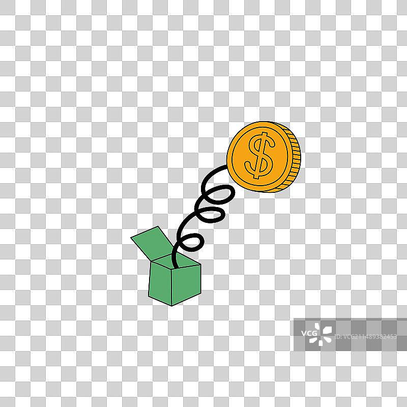 卡通惊喜盒子打开飞出金币图片素材
