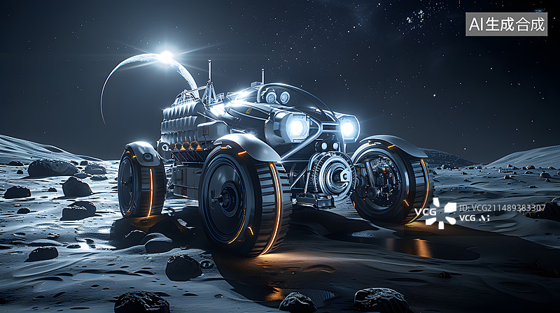 【AI数字艺术】外星文明探索登月探月车月球图片素材