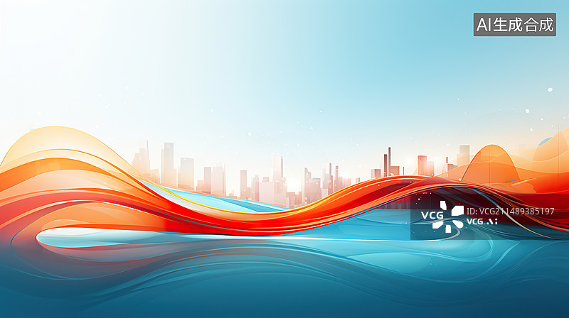 【AI数字艺术】红色蓝色渐变创意极简毛玻璃城市新品发布会高峰论坛科技KV背景展板海报新媒体图片素材