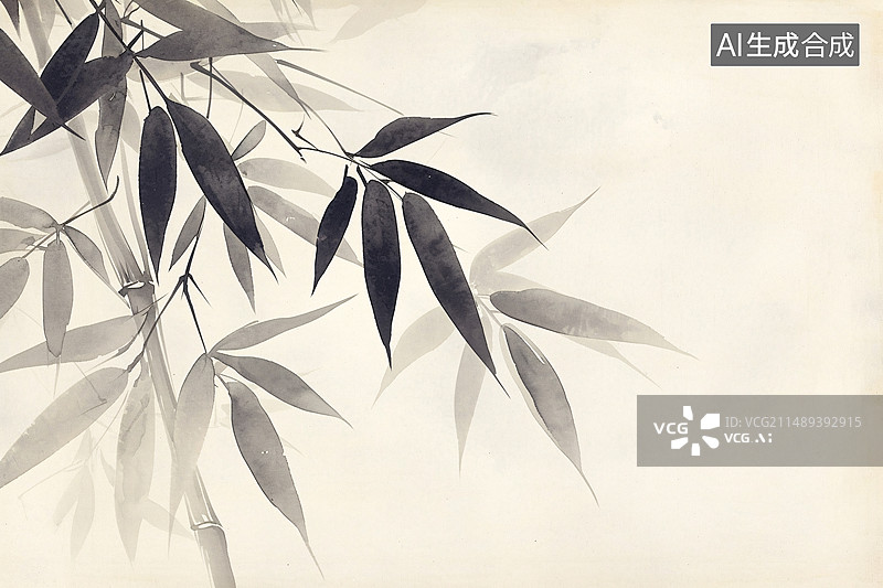 【AI数字艺术】中国风水墨竹子背景装饰画，抽象山林竹子诗意水墨画场景插图图片素材