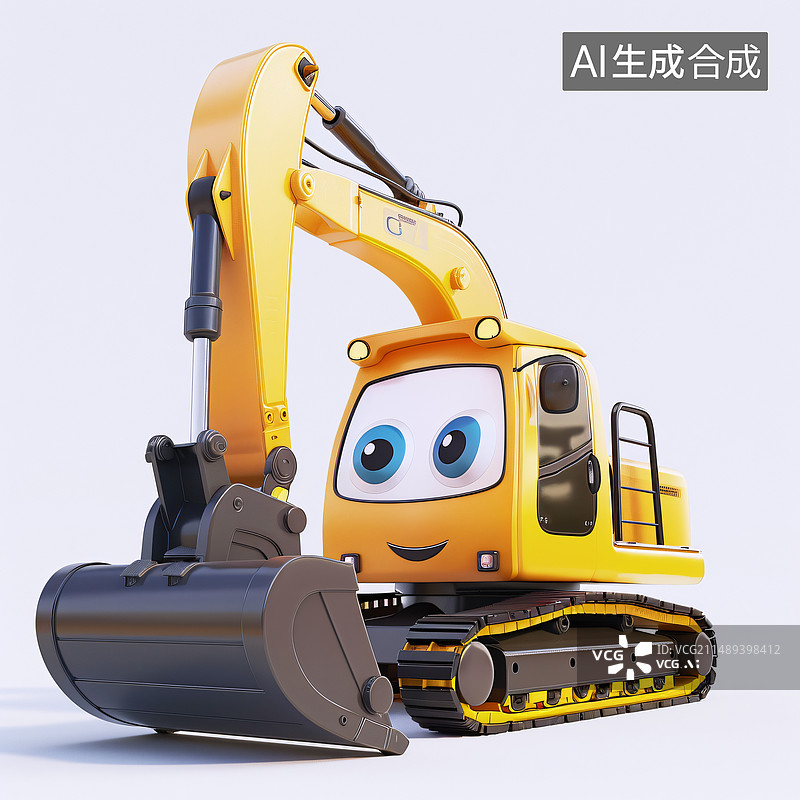 【AI数字艺术】挖掘机可爱3D卡通吉祥物形象图片素材