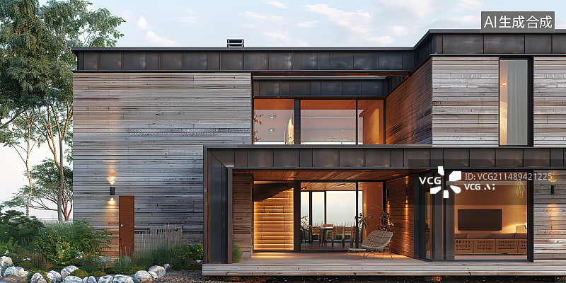 【AI数字艺术】现代新中式别墅图片素材