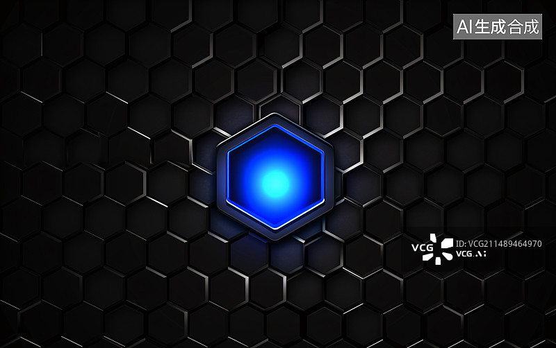【AI数字艺术】黑色几何六边形抽象背景，蜂窝表面多边形图案KV主视觉插图图片素材