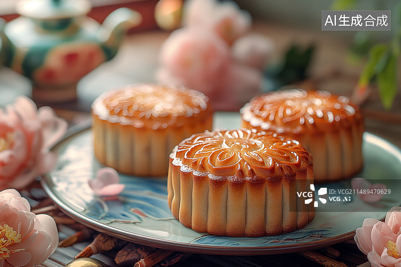 【AI数字艺术】中国传统节日中秋前传统食物月饼图片素材