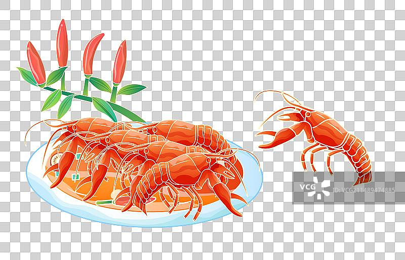 小龙虾插画，辣椒图片素材