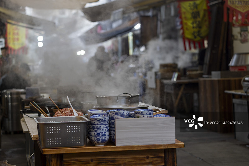 浙江兰溪游埠古镇老街早茶图片素材