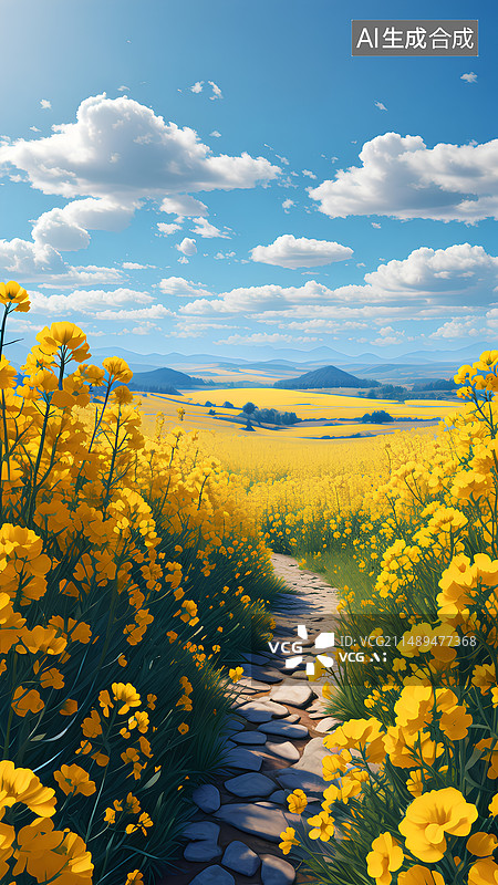 【AI数字艺术】油菜花海，插画，背景图片素材