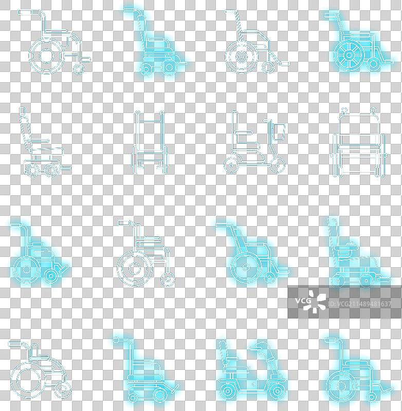 轮椅人士霓虹灯图标集图片素材