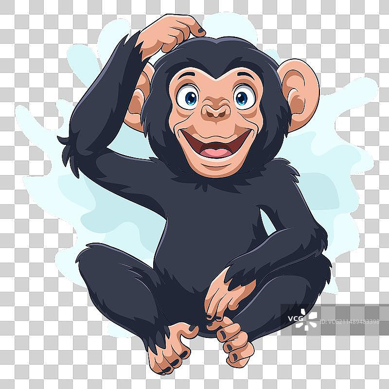 卡通快乐的黑猩猩，白色背景图片素材