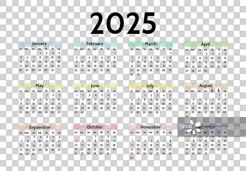 2025年日历孤立在白色背景上图片素材