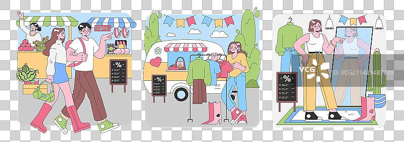 扁平风格的街头市场图片素材