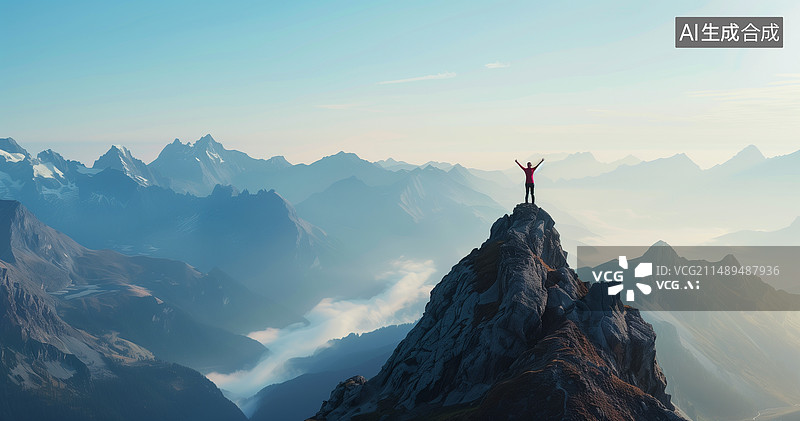 【AI数字艺术】团队合作协作攀岩山顶挑战登顶极限运动图片素材