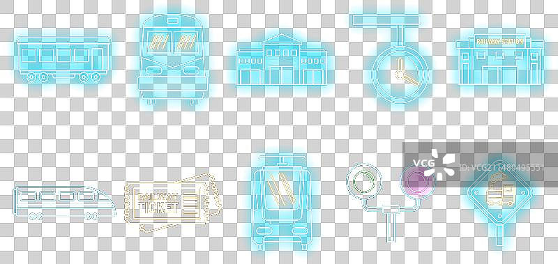 霓虹火车站图标集图片素材