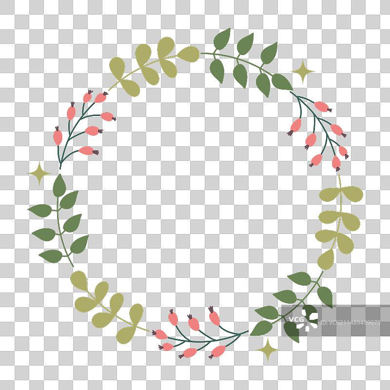 手绘树叶圆形画框图片素材