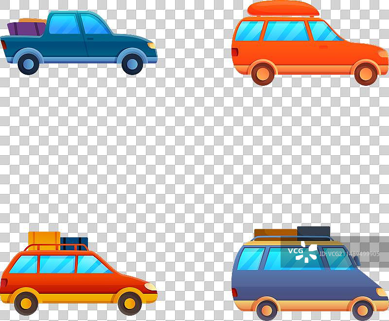 旅行车图标卡通面包车套装图片素材