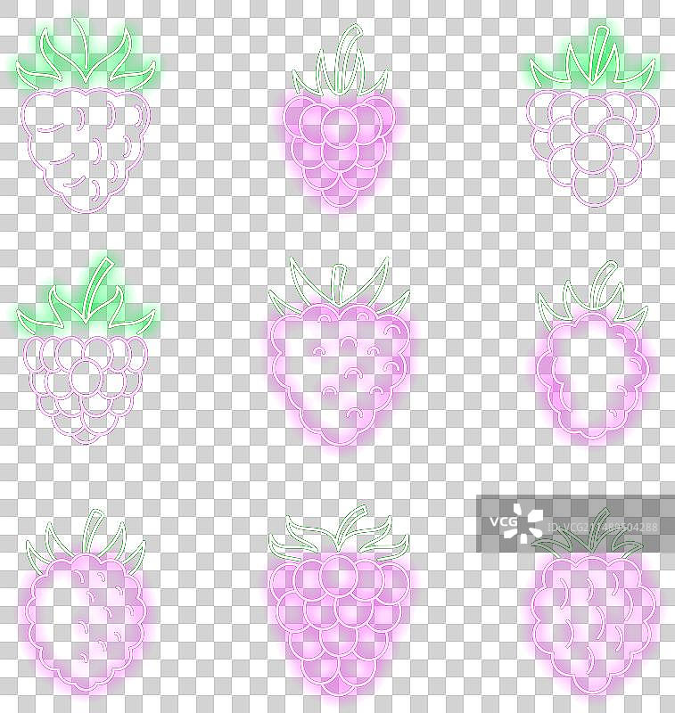 新鲜覆盆子图标霓虹灯效果图片素材