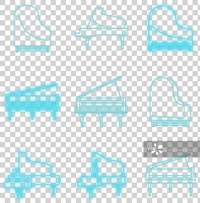 经典大钢琴霓虹图标集图片素材