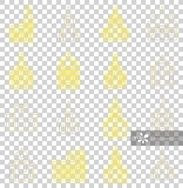 宗教教堂图标霓虹灯套装图片素材