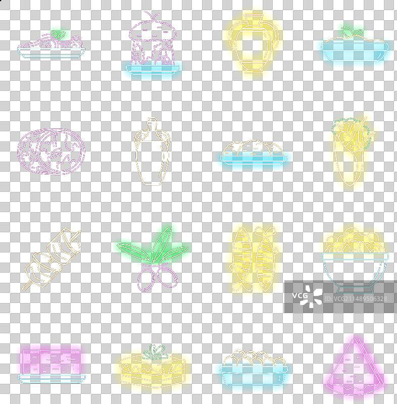 希腊美食图标霓虹灯集图片素材