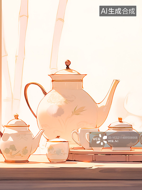 【AI数字艺术】春茶节，竹林煮茶，喝茶饮茶图片素材