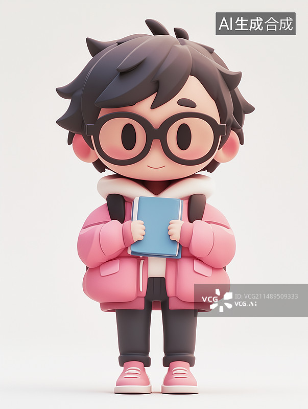 【AI数字艺术】3D渲染的拿着书戴着眼镜的人物，年轻男教师律师大学生图片素材