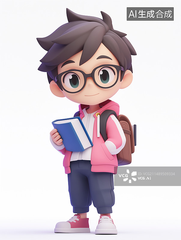 【AI数字艺术】3D渲染的拿着书戴着眼镜的人物，年轻男教师律师大学生图片素材