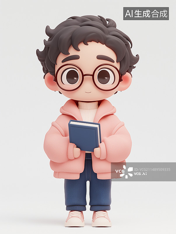 【AI数字艺术】3D渲染的拿着书戴着眼镜的人物，年轻男教师律师大学生图片素材