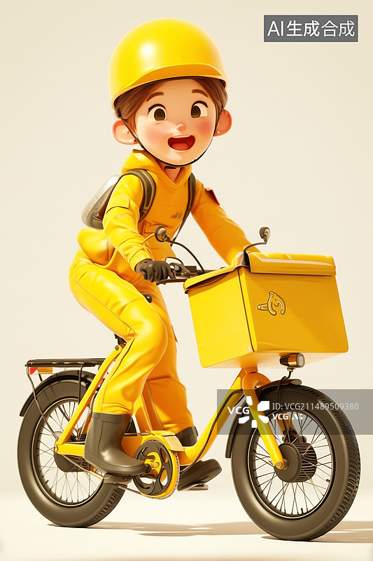 【AI数字艺术】快递员外卖员骑着车白色背景图片素材