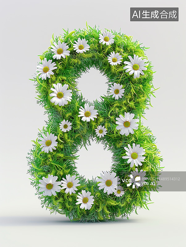 【AI数字艺术】清新绿色植物花朵组成数字8图片素材