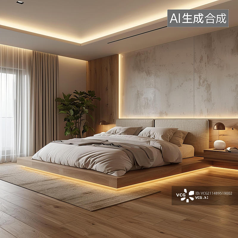 【AI数字艺术】现代简约卧室室内设计图片素材