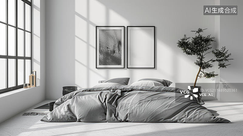 【AI数字艺术】现代简约卧室室内设计图片素材