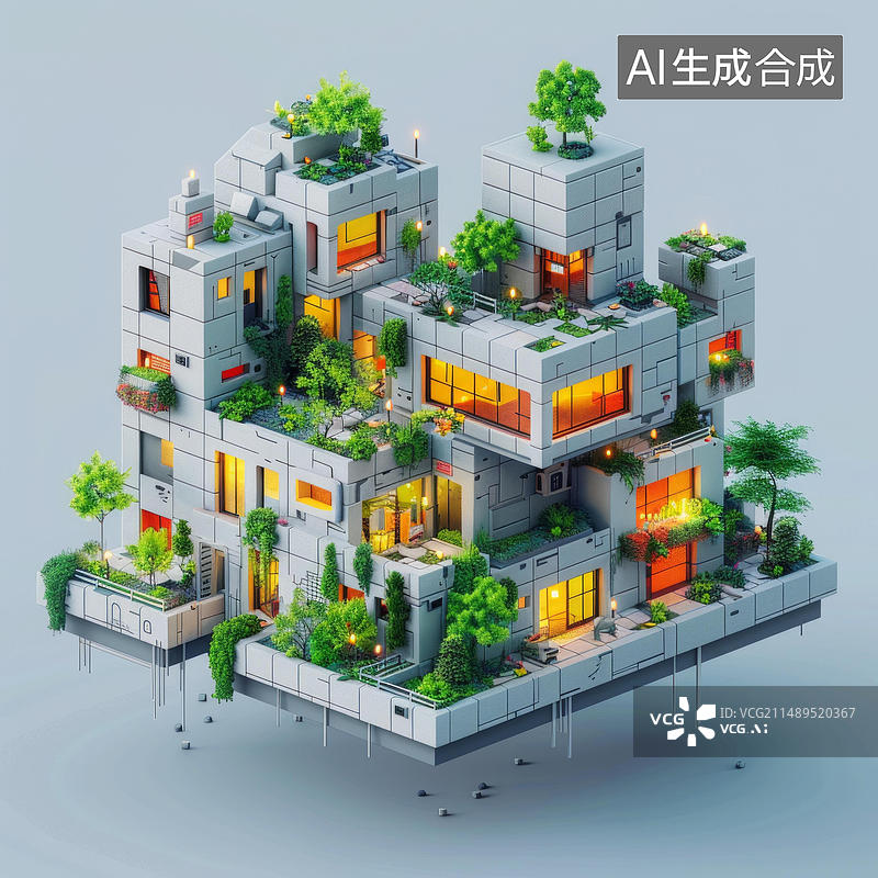 【AI数字艺术】未来绿色城市建筑插图图片素材