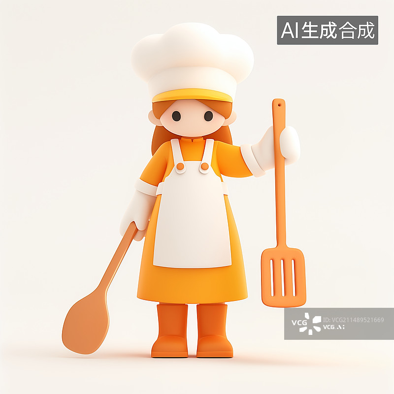 【AI数字艺术】3D人物模型可爱卡通女厨师烘培师图片素材