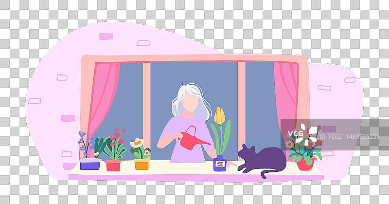 浇水的老年妇女或园丁图片素材