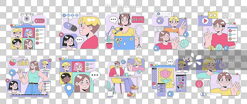 扁平风格视频会议设置图片素材