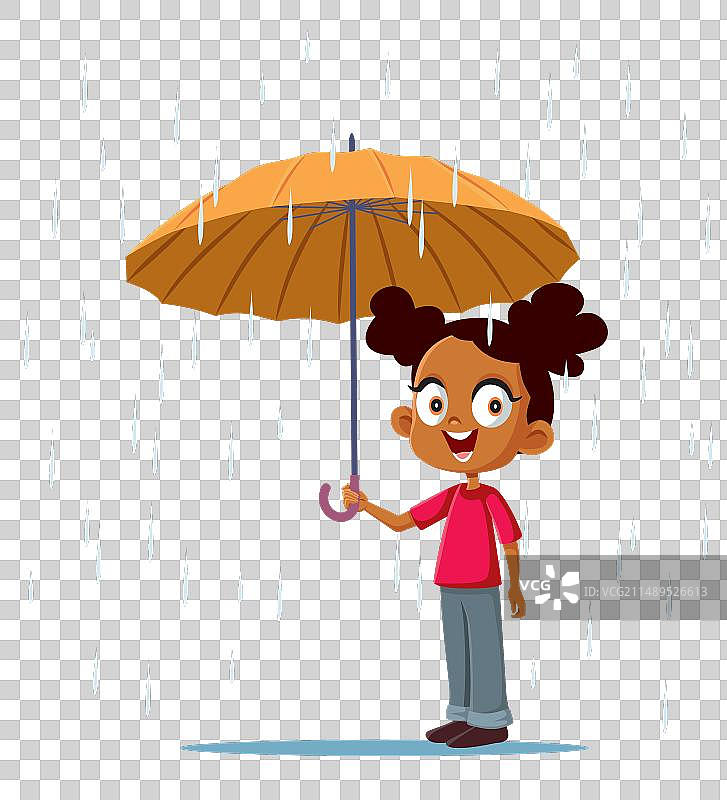 快乐的女孩在雨中撑伞图片素材