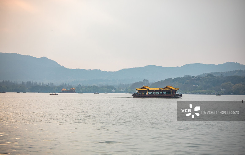 黄昏时分的杭州西湖图片素材