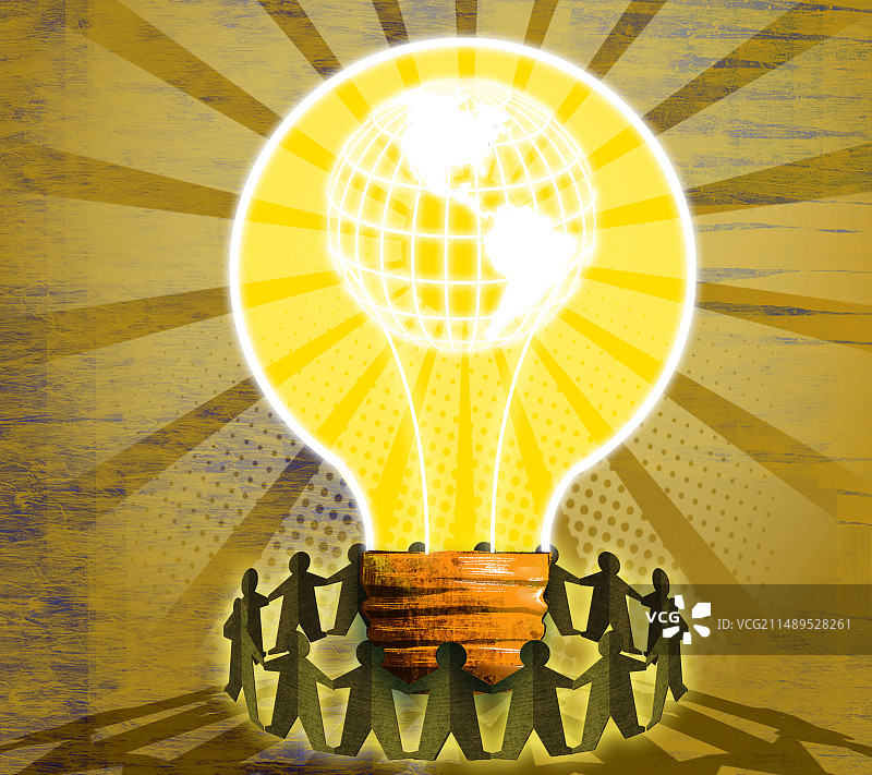 人群围绕着创新的灯泡图片素材