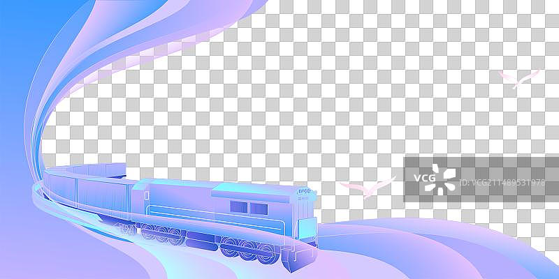 一带一路中欧班列列车火车货运飞鸟插画图片素材