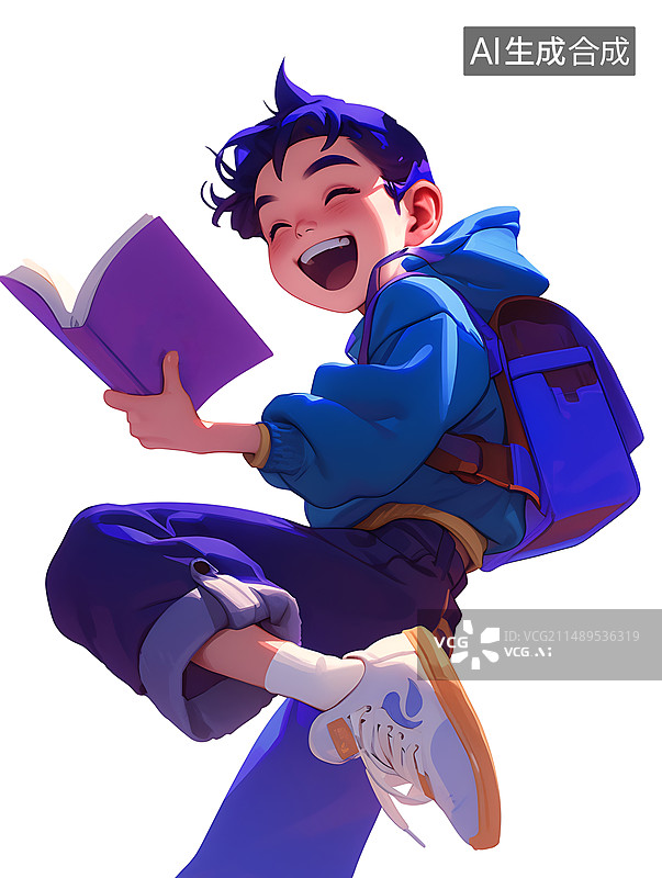 【AI数字艺术】一个男生在看书插画，五四青年节概念场景插画图片素材