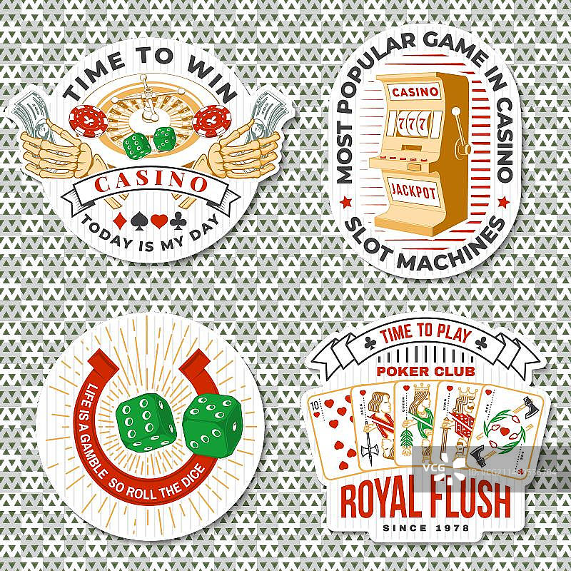 带轮盘赌的赌博贴纸标志设计图片素材