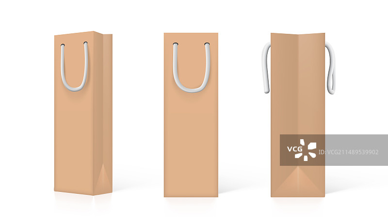 3D牛皮纸袋正面和2.5D视图图片素材
