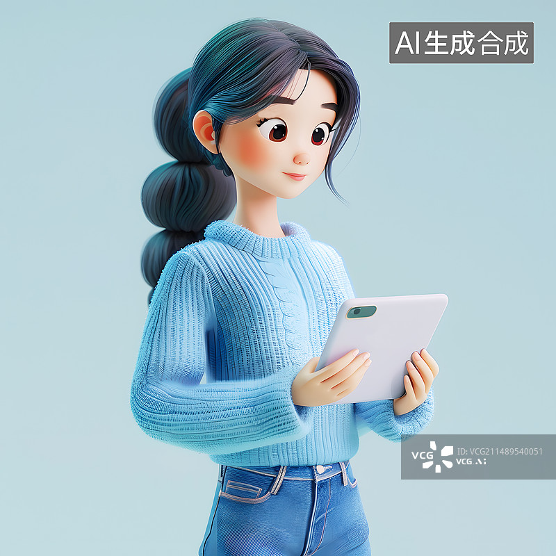 【AI数字艺术】AIGC:3D人物学生形象学习教育，在线教育，电子产品，插图插画图片素材