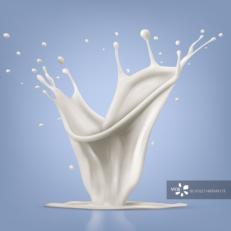 逼真3D效果的蓝色背景牛奶飞溅图片素材