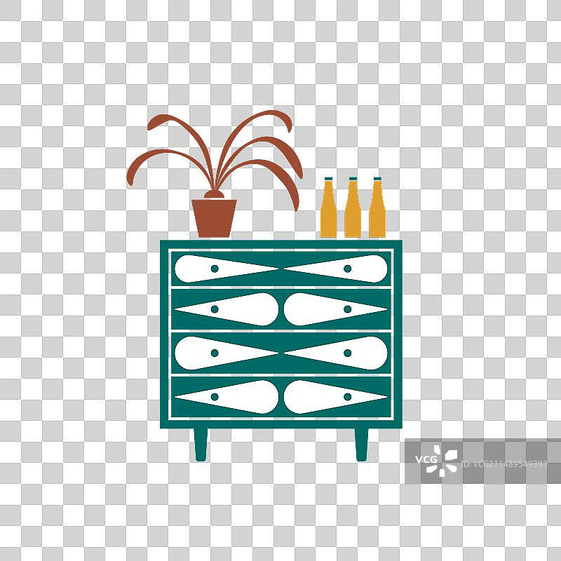 带梳妆台扁平图标的室内装饰图片素材
